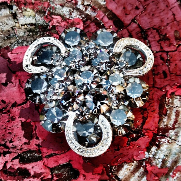 Vintage HUGE Weiss Austrian Smokey Crystal Brooch